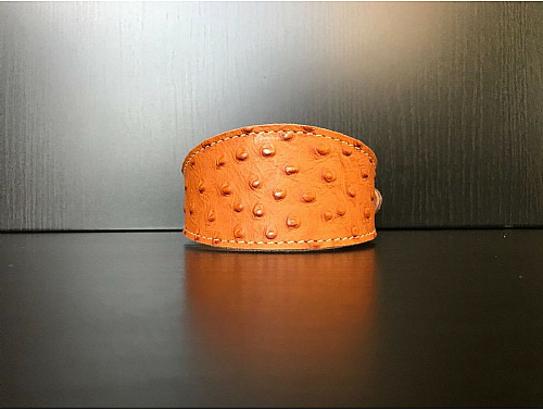 Lined Caramel Ostrich Skin - Whippet Leather Collar - Size S